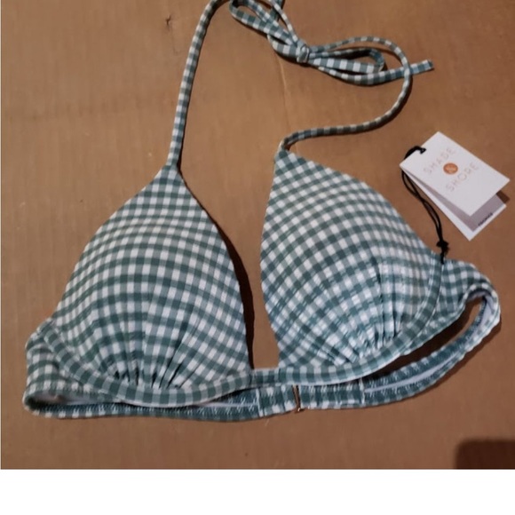 NEW! Seersucker Bikini Push-Up
Halter Top Shade & Shore. Wht Green checkered - Picture 4 of 5